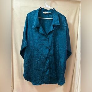Vintage Victoria’s Secret Teal Jacquard Satin Blouse Women’s M/L
